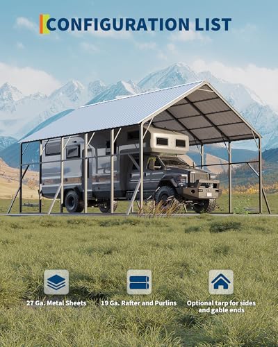 20x25 ft Vertical Roof RV Metal Carport