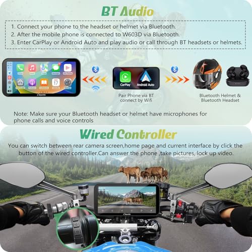 W603D 6.3" Motorcycle GPS Carplay Screen with 1080P Dual Cameras