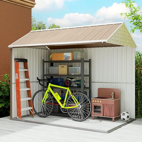 8' x 6' Outdoor Storage Shed Metal Garden Shed Window Brown