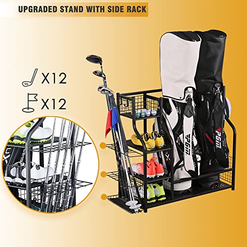 2 Golf Bag Rack Garage Storage Organizer Metal Black Golf Clubs Stand