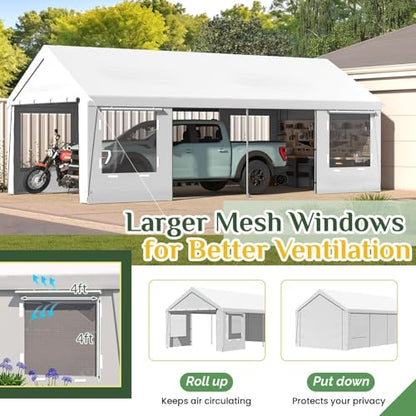 Carport 12x24 Ft Heavy Duty Carport with Roll