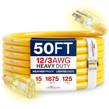 50ft Outdoor Indoor Extension Cord 12 (50 Foot)