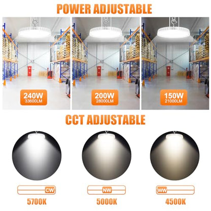 2 Pack LED High Bay Light 240W 200W 150W Adjustable