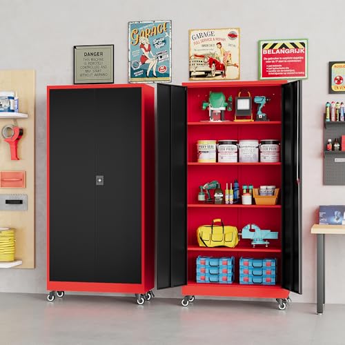 75" Tall Metal Storage Cabinet with Wheels