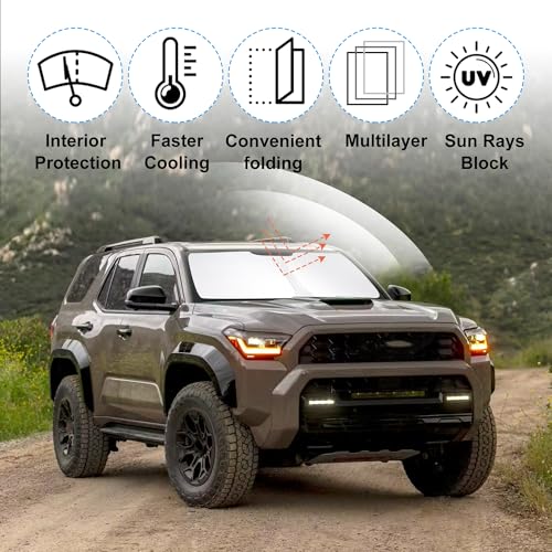 Sun Shade for Toyota 4Runner 2025 2026 Accessories Windshield Sun Shade Window Shade UV Rays Protection Sun Visor Cover with Steering Wheel Sunshade Storage Bag