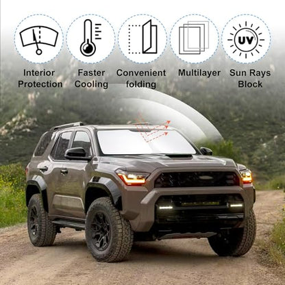 Sun Shade for Toyota 4Runner 2025 2026 Accessories Windshield Sun Shade Window Shade UV Rays Protection Sun Visor Cover with Steering Wheel Sunshade Storage Bag