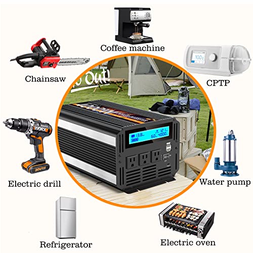 4000 Watt Power Inverter 12V DC to 110V 120V Converter for Family RV Off Grid Solar System Car with Type