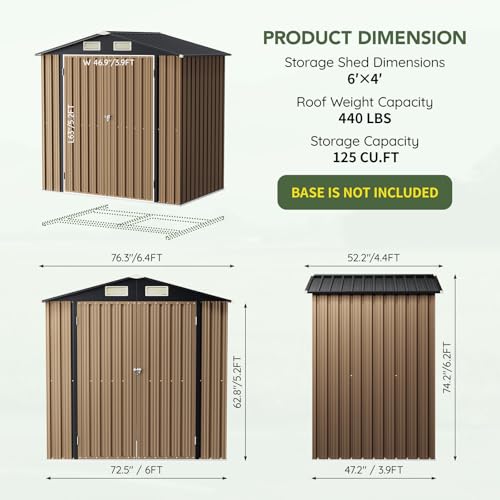 4 x 6 FT Metal Storage Shed for Backyard