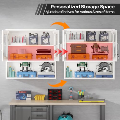 Metal Wall Cabinet with Locking Glass Doors & Magnetic LED Sensor Light