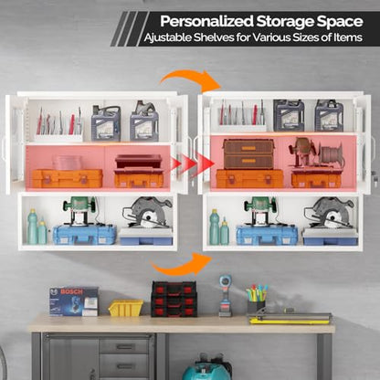 Metal Wall Cabinet with Locking Glass Doors & Magnetic LED Sensor Light