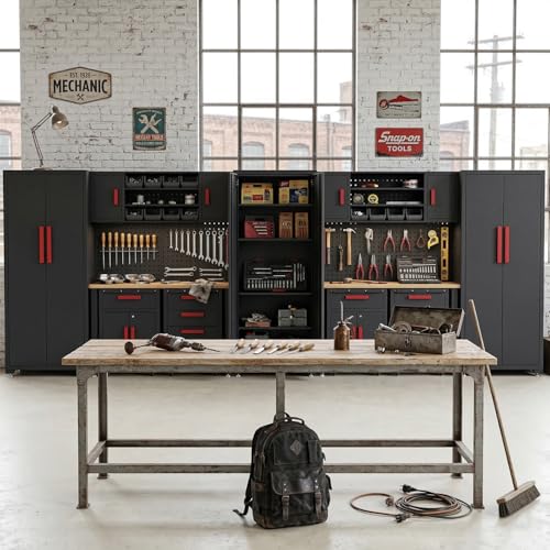 14 Pcs Garage Storage Cabinet System with Steel Cabinet
