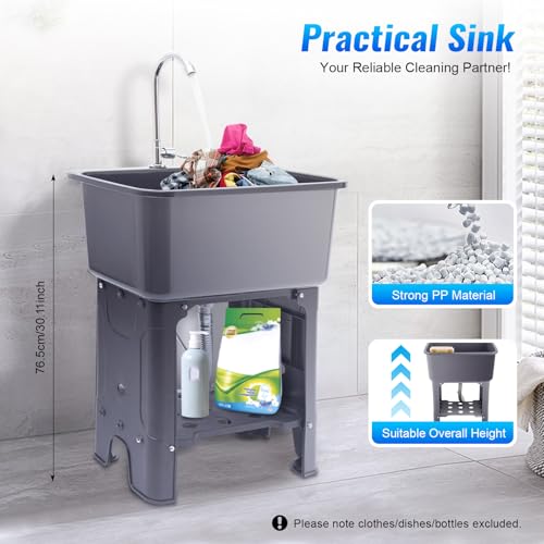 Free Standing Utility Sink with Washboard Laundry Tub Sink for Outdoor