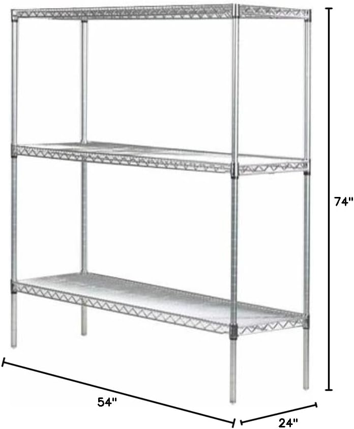 Omega 24" Deep x 54" Wide x 74" High 3 Tier Chrome Starter Shelving Unit