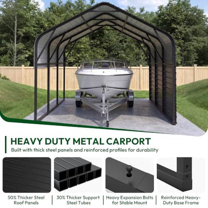 10x16 FT Heavy Duty Metal Carport with Galvanized Steel Roof