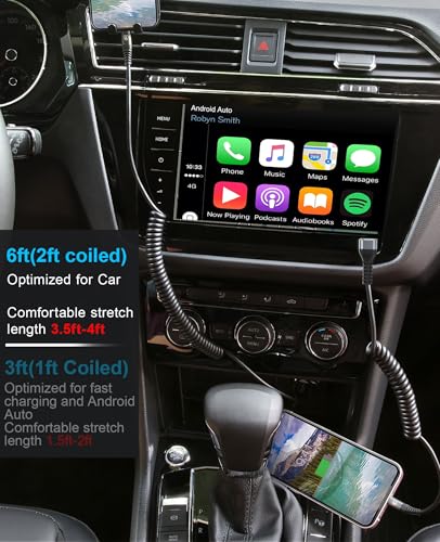 90 Degree Coiled USB C to C Cable for Car 6FT (2 Count)