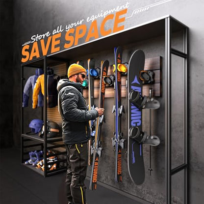 Ski & Snowboard Wall Rack for Garage Wall Fits Any Ski