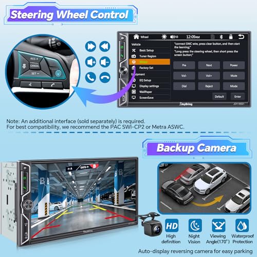 7" QLED Double Din Car Stereo Compatible with Wireless Apple CarPlay & Android Auto