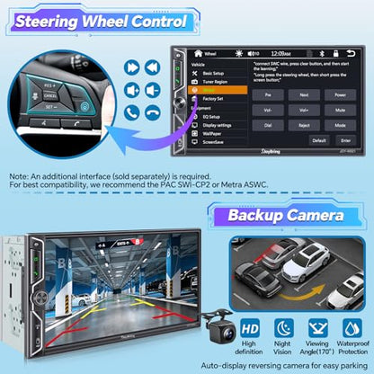 7" QLED Double Din Car Stereo Compatible with Wireless Apple CarPlay & Android Auto