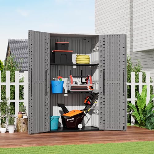 67 Cuft Vertical Outdoor Storage Shed Diamond Texture Resin Outdoor Cabinet