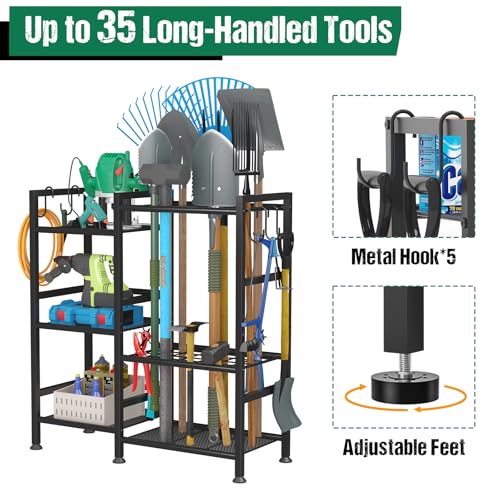 Garden Tool Organizer with Large Hooks