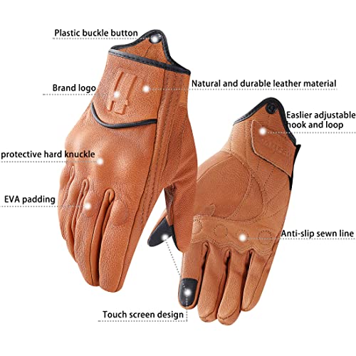 Mens Full Finger Touchscreen Motorcycle Gloves GM028 Tan L