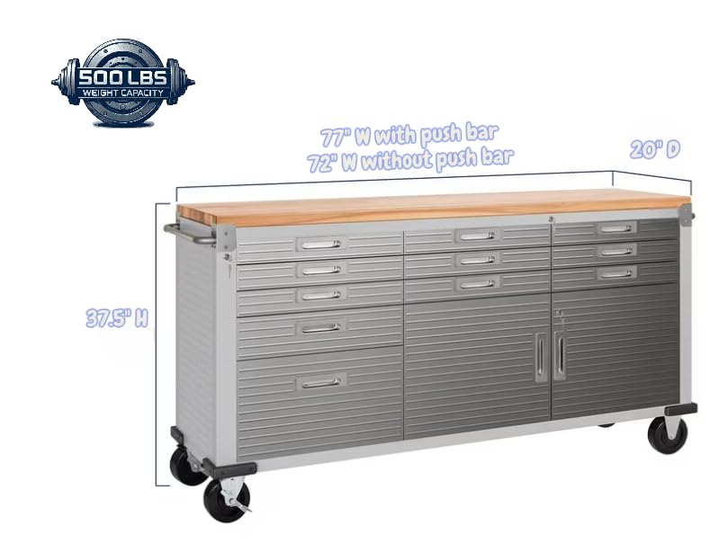 Heavy Duty 8 Piece Steel Garage Cabinet Storage Set with Rolling Workbench