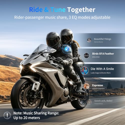 FX7 10 Rider Mesh Motorcycle Bluetooth Intercom with Music Share (2 Count)