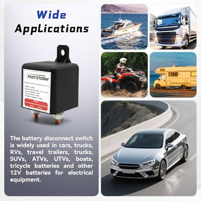 3 8" Side Post Remote Battery Disconnect Switch 12V Battery Kill Switch for Car Truck UTV ATV Marine On