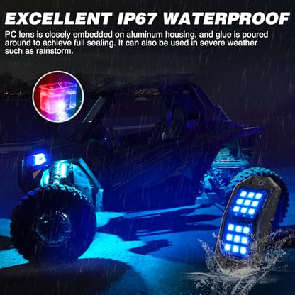 RGB LED Rock Lights Kit 8 PCS 18LED Wide Angle Wheel Well Light