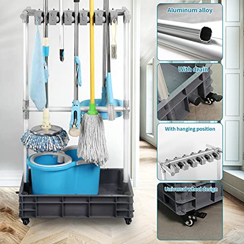 Broom And Mop Holder Put Wet Mops Movable Floor
