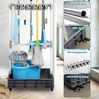 Broom And Mop Holder Put Wet Mops Movable Floor