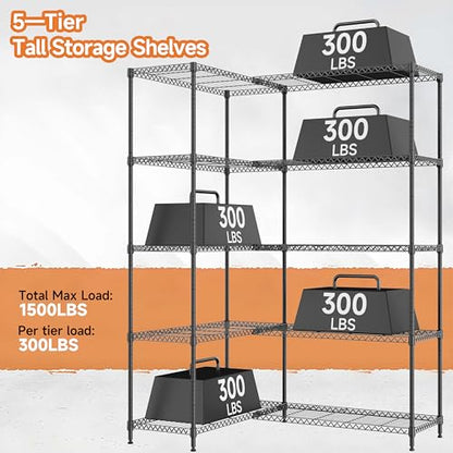 5 Tiers Storage Shelves Load 1500LBS