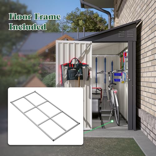 Storage Shed 4 * 8 FT Lean to Shed Metal Sheds & Outdoor Storage Cabinet Lockable Tool Organization Bike Mower Shed Portable Outside for Garden Patio
