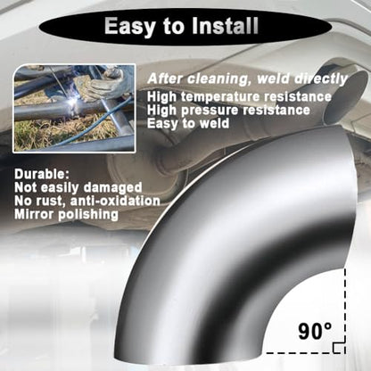 Cotonake OD 5 Inch 90 Degree SS304 Stainless Steel Bend Tube Exhaust Elbow Pipe for Car Modified Exhaust System 5" Piping Silver Tone