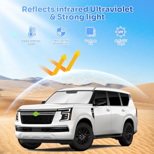 Sunshades for 2025 2026 Nissan Armada Accessories Windshield Sun Shade Side Rear Window Shade Cover Sun Visor Shield Privacy Protection for Camping Keep Vehicle Cool Black 8PCS (8 Count)