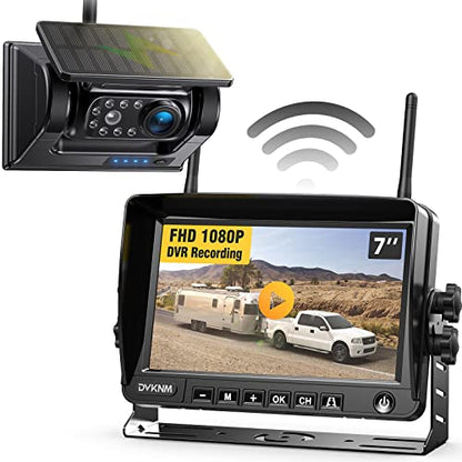 Magnetic Solar Wireless Backup Camera with 7" 1080P IPS DVR Monitor