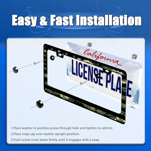 Camo American Flag License Plate Frame Stainless Steel Accessory 12.3x6.3In