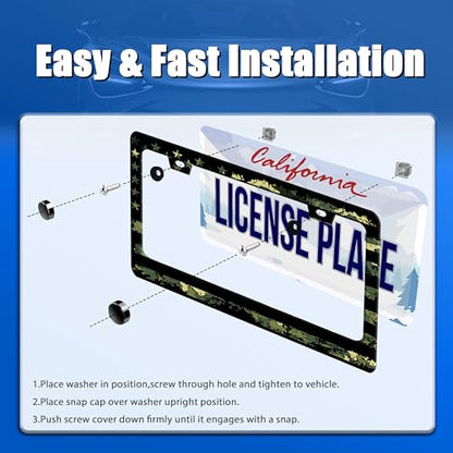 Camo American Flag License Plate Frame Stainless Steel Accessory 12.3x6.3In