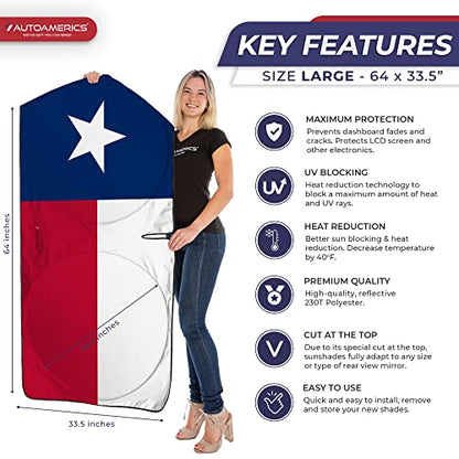 1 Piece Windshield Sun Shade American Texas Flag USA Patriotic Design