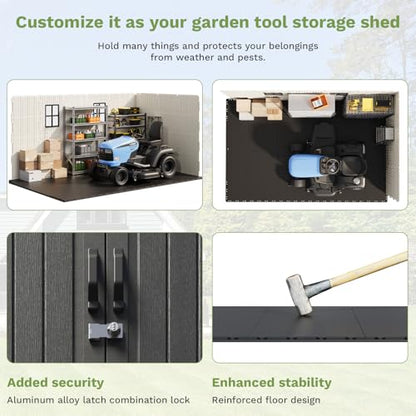 8x12 FT Resin Outdoor Storage Shed with Floor