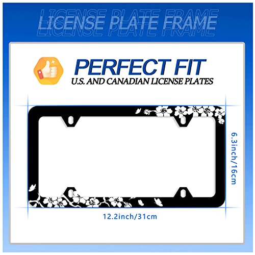 2Pcs Cherry Blossom License Plate Frame Stainless Steel Accessory12.3x6.3In