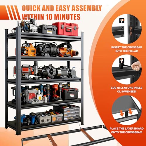 2set Storage Shelves Heavy Duty 5Tier Adjustable Metal Garage Shelving Unit Rack Metal Storage Shelf Heavy Duty Shelf for Heavy Tools and Equipment (5 Count)