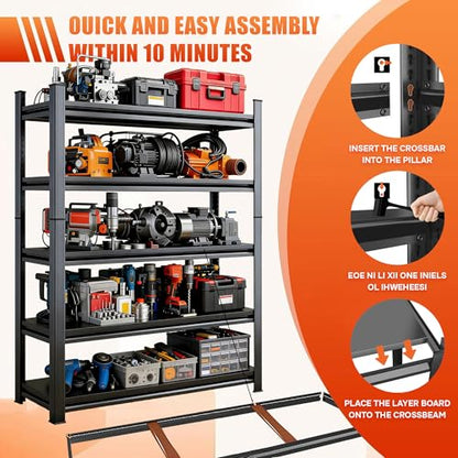 2set Storage Shelves Heavy Duty 5Tier Adjustable Metal Garage Shelving Unit Rack Metal Storage Shelf Heavy Duty Shelf for Heavy Tools and Equipment (5 Count)