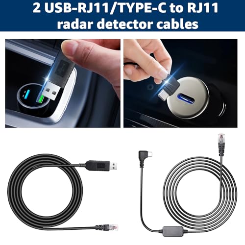 USB C to RJ11 & USB to RJ11 Radar Detector Cable for Escort Uniden & More (2 Count)