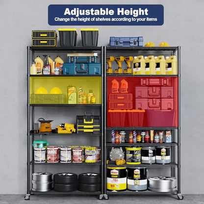 73''H X 35.5''W X14''D 6 Tier Wire Shelf with Wheels 10 Hooks