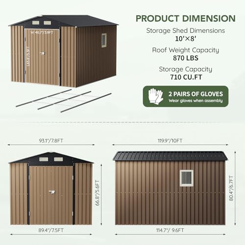 10 x 8 FT Storage Shed with Floor Frame for Backyard