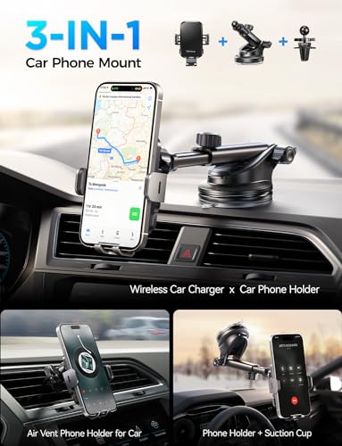 Wireless Car Charger with Phone Holder Mount