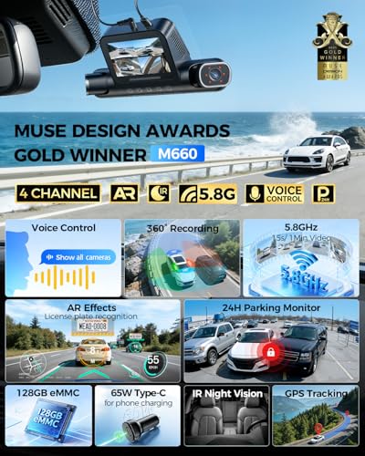 M660 4 Channel Dash Cam Front and Rear Inside