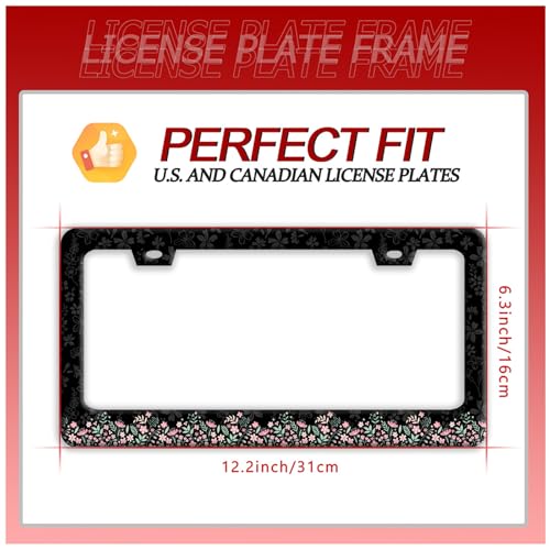 Cute Pink Flowers License Plate Frame Stainless Steel Floral License Holder