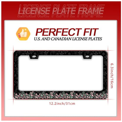 Cute Pink Flowers License Plate Frame Stainless Steel Floral License Holder